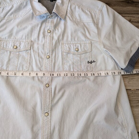 Buffalo David Bitton Men’s Western Snap Shirt Blue Pinstripe Short Sleeve Size L - Picture 8 of 9